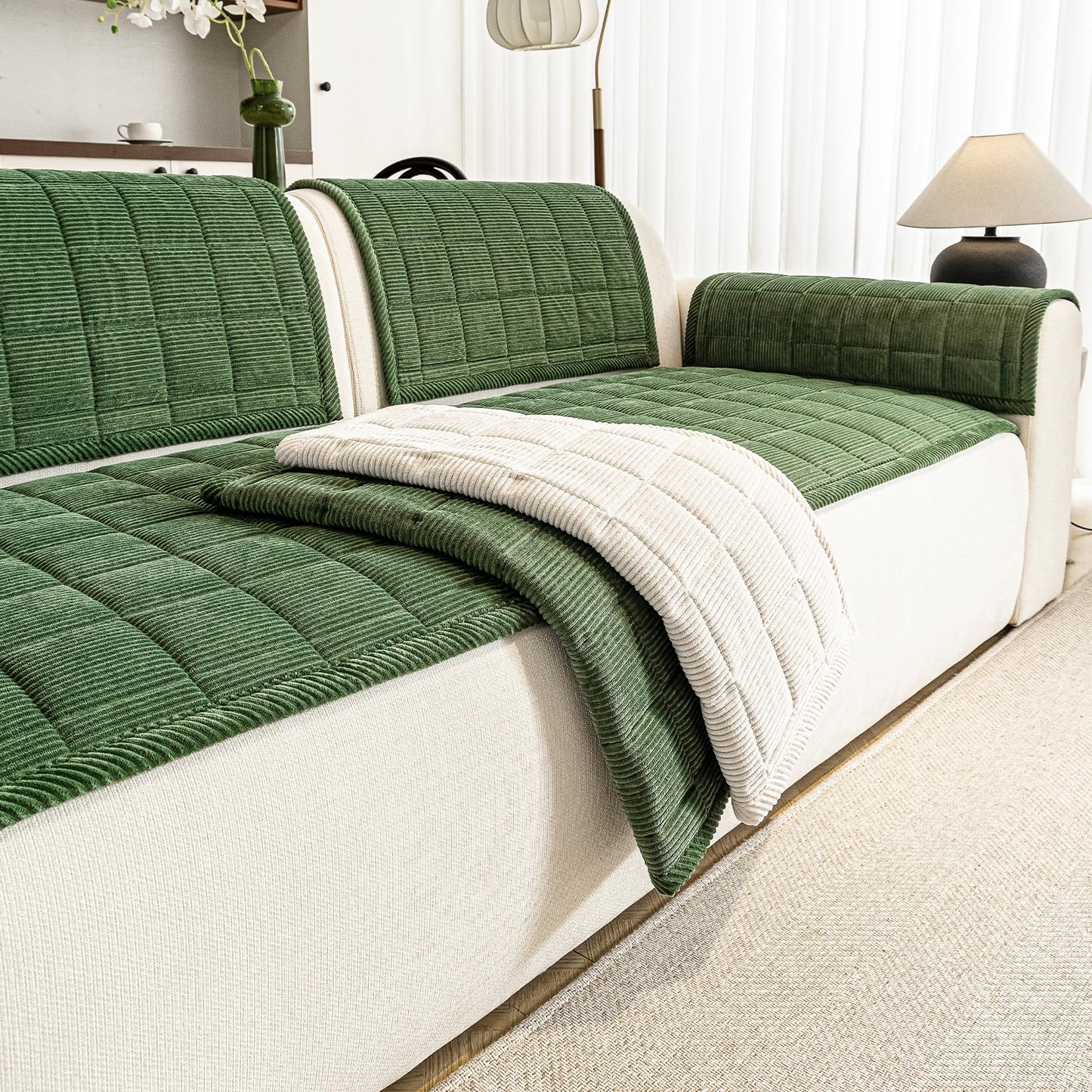 PJLZJFBY Couch Covers for Dogs Washable, 27.6"x82.7" Non Slip Couch Covers for Loveseat Sofa Pet Friendly, Soft Fuzzy Sofa Covers for Pet, Dog Couch Cover Furniture Protector(1PC,Green)