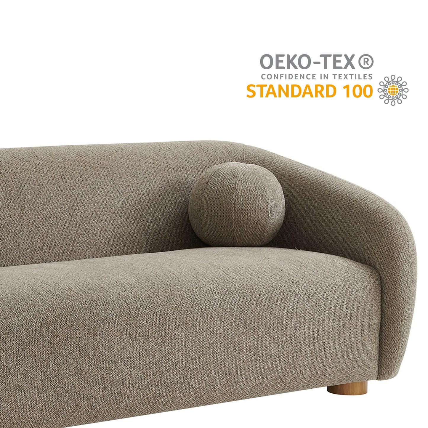 Modway Holland 85 Inch Minimalist Curved Back Sofa in Taupe – Chenille Fabric Sofa with Ball Throw Pillows and Wood Feet – Modern 3-Seater Couch for Living Room
