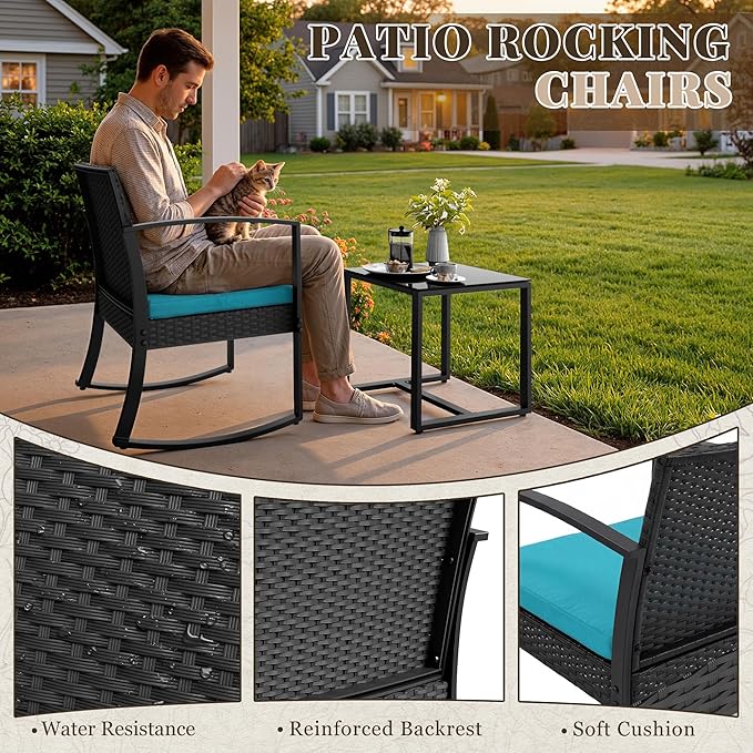 Homall Patio Furniture Set 3 Piece Resin Outdoor Bistro Set Rocking Patio Chairs