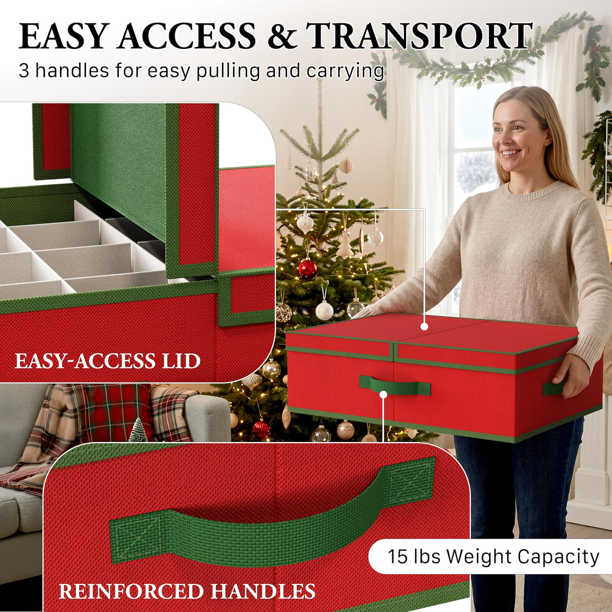 Simple Houseware Heavy-Duty Christmas Ornament Storage Bin for Oversized & Tall Finials, Fits 3.5 in Balls, Underbed Low Profile