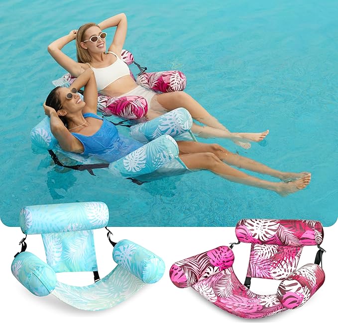 SLOOSH Inflatable Pool Floats Adult, 2 Packs Floating Lounge Chairs, Blow up