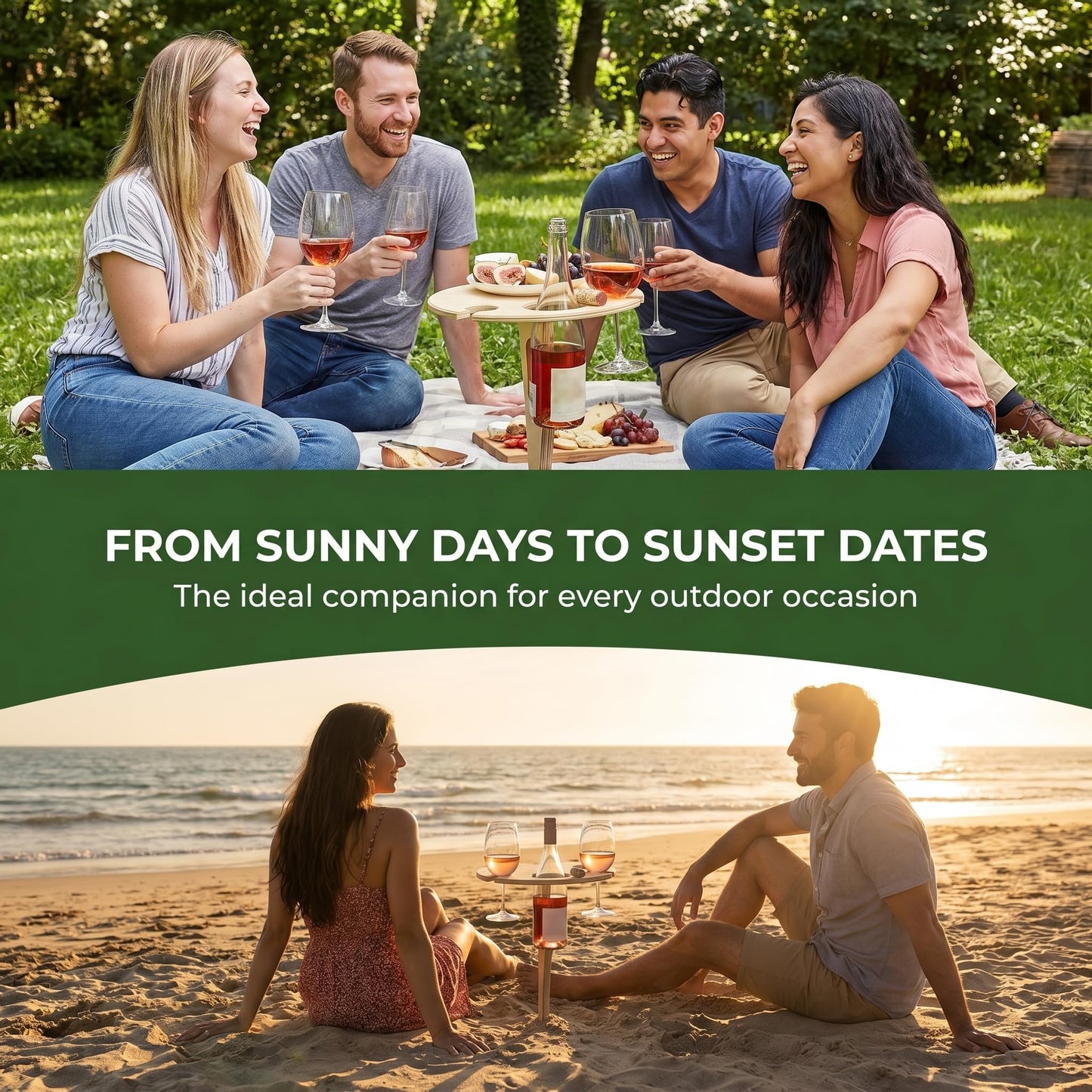 Portable Outdoor Wine Table with Removable Round Wooden Wine Rack, Ground Fixing Design, Comes with Storage Bag, Small Picnic Table for Wine Lovers, Ideal for Garden Lawn Beach, Easy to Carry & Store