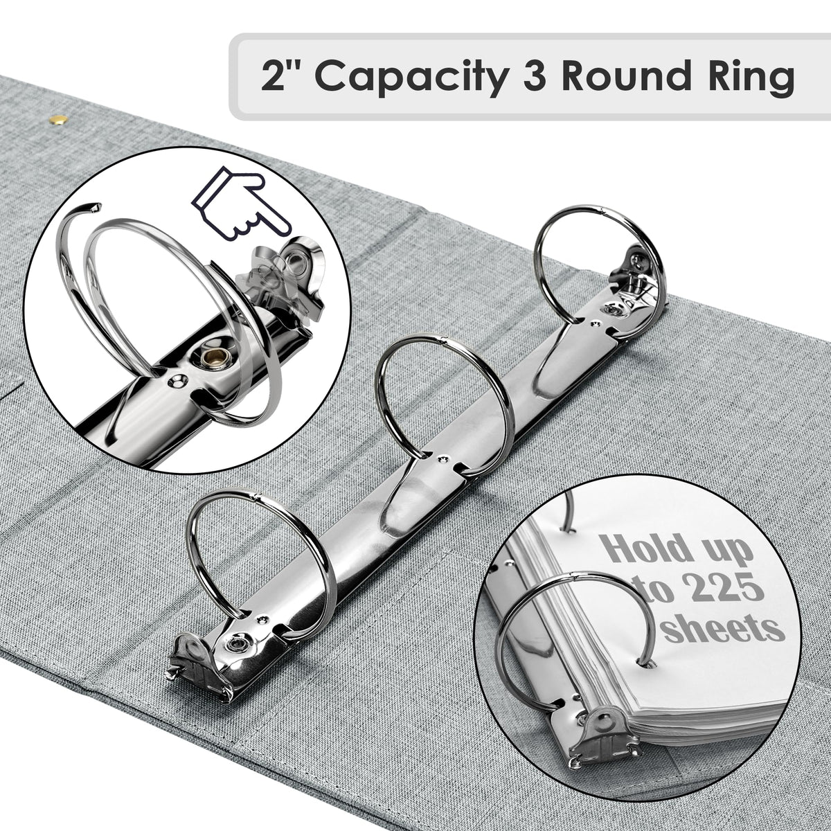 EYROZILL 3 Ring Binder 2 Inch, Binder for Letter Size (11" x 8.5") with 5 Tab Dividers, File Folder Labels and Low Profile Clipboards, Light Grey