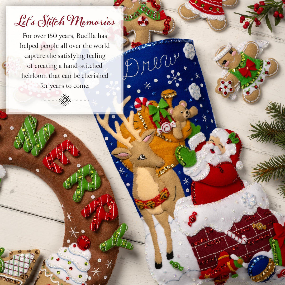 Bucilla Felt Applique 18" Stocking Making Kit, Snowman's Quilted Delight, Perfect for DIY Arts and Crafts
