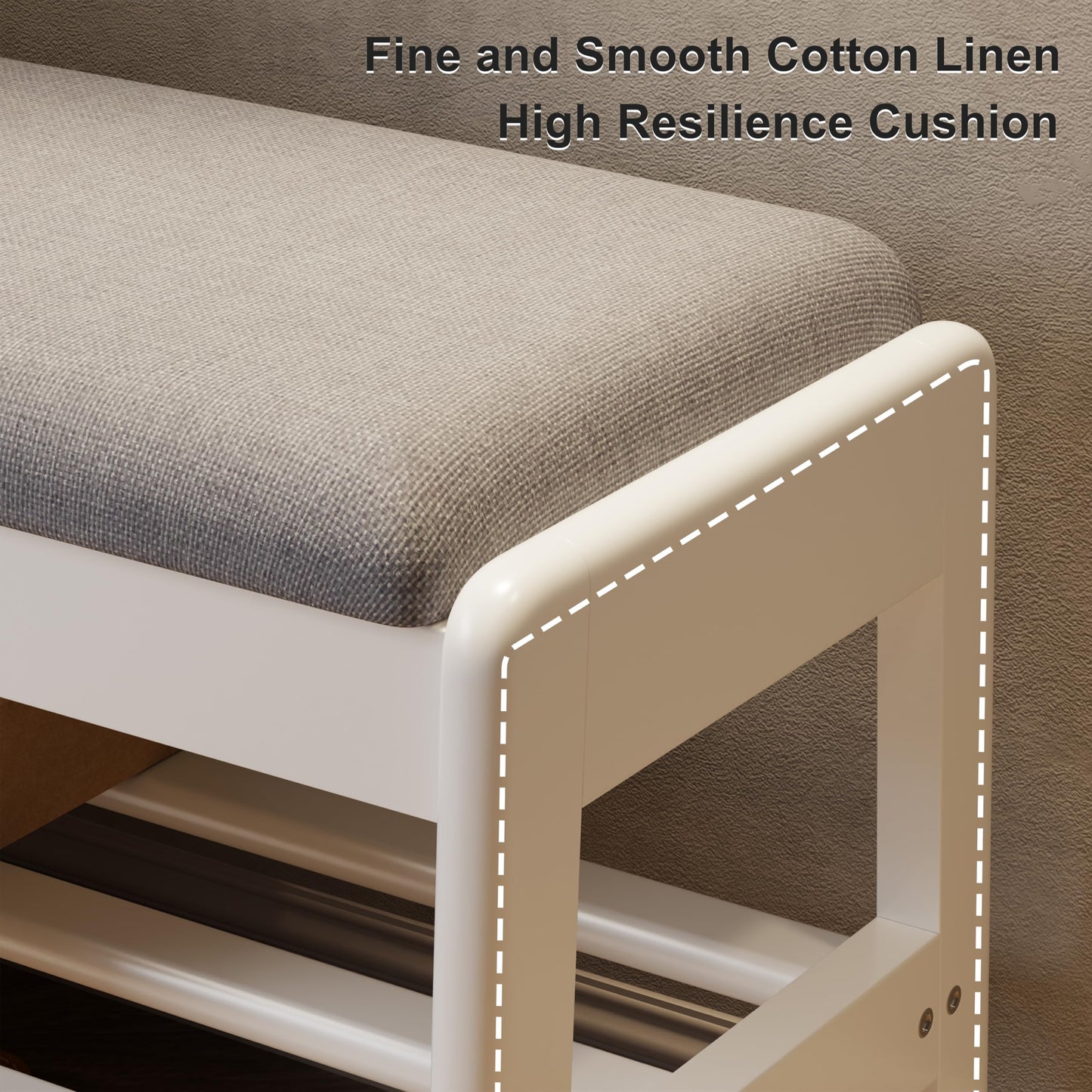 AQIMUELE Shoe Rack Bench,2 Tiers Shoe Bench with Storage with Flip-Top,Wood Shoe Rack for Entryway,Hallway（White Upholstered Seat,11.8" D x 39.3" W x 15.7" H）