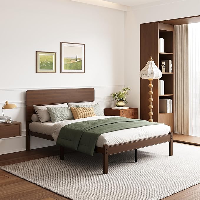 BOSRII 14in High Solid Bamboo Wood Platform Queen Size Bed Frame