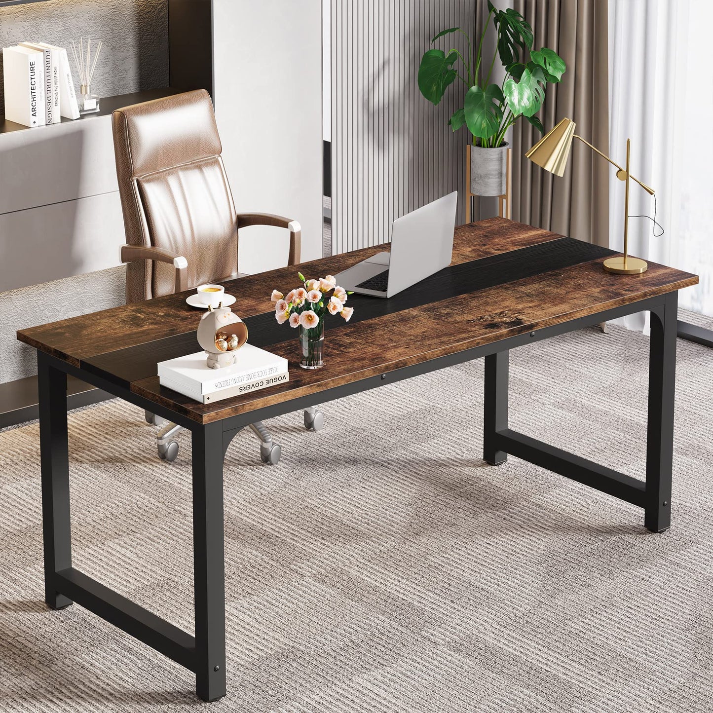 LITTLE TREE 70.8 Inch Large Executive Office Desk, Simple Computer Workstation with 31.5 inch Wide Desktop for Home Office