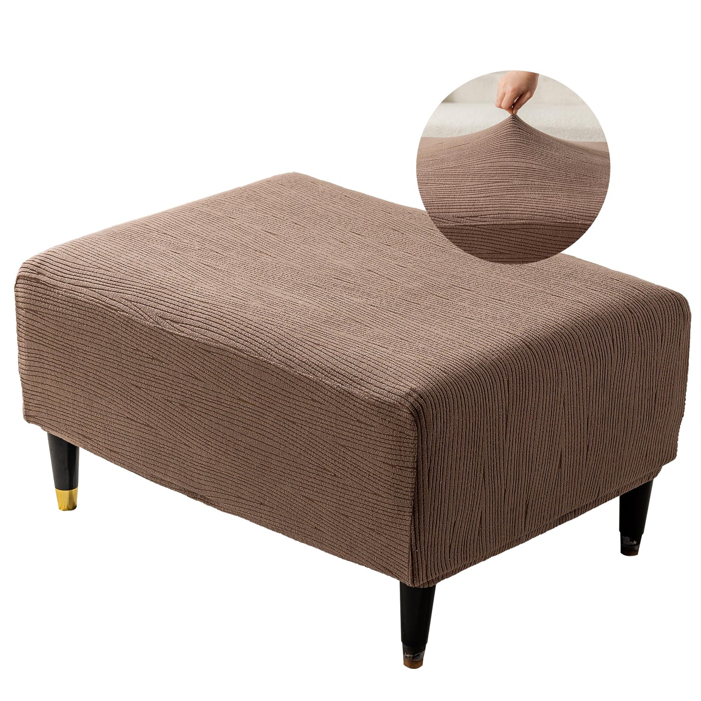 KaviKon Ottoman Cover Slipcover Rectangle Fit Length 25"-30" Stretch Foot Stool Slip Cover, Footrest Slipcovers Protector with Elastic Band, Ottoman Cover Removable Washable(Small,Slanted Rib Coffee)