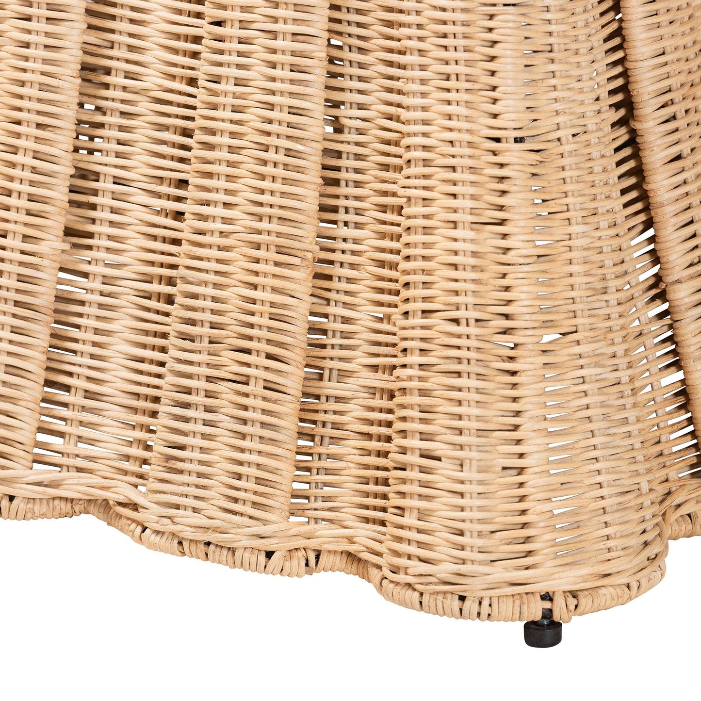 Bali & pari Rotem Natural Rattan Ottoman with Cushion - Handwoven Wicker Pleated Skirt Accent Coffee Table or Extra Seating for Living Room or Sunroom, Small