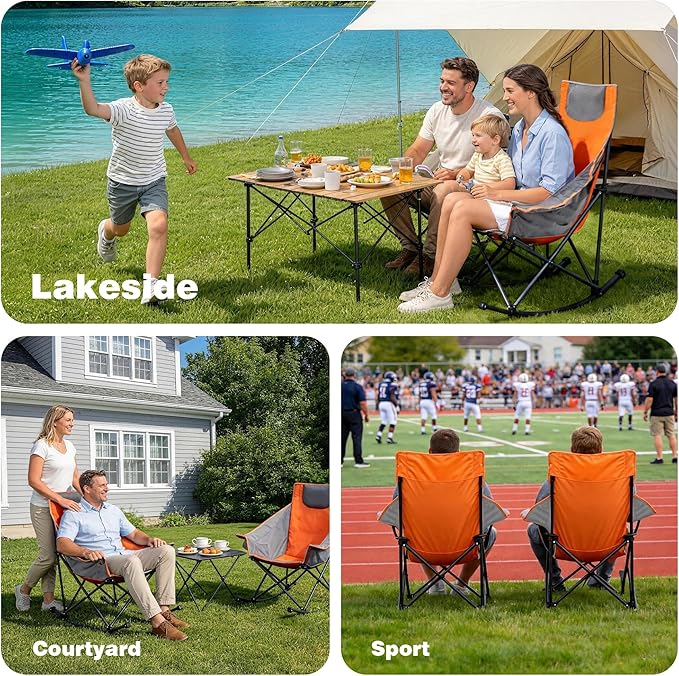 SUNNYFEEL Oversized Rocking Camping Chair 2 Pack, Fully Padded Patio Chair