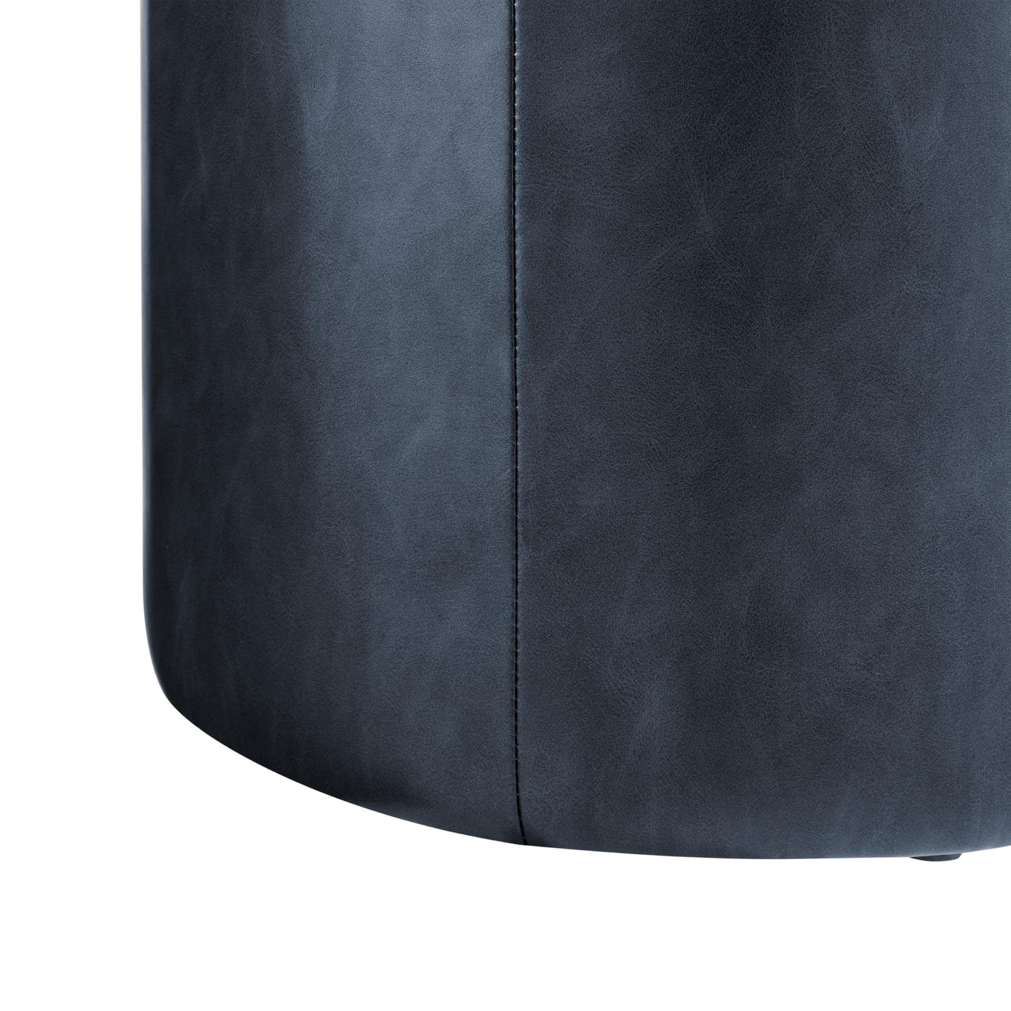 Studio Living® 19” Wentworth Ottoman Round Faux Leather Bench, Stationary Ottomans, Backless Chair, Footrest for Living Room, Footstool Office, Bedroom, Padded Seat, Navy Blue