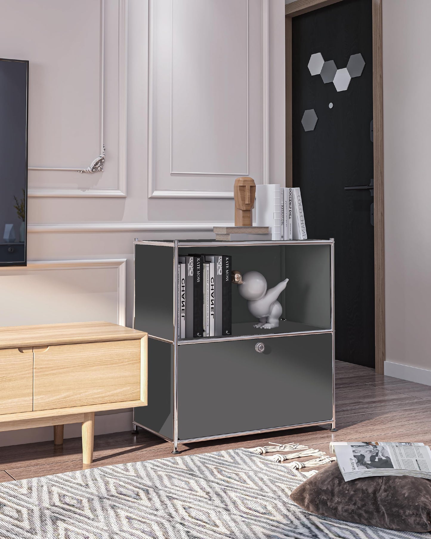 Simplink 32.5-Inch Flip-Top Storage Cabinet with Detachable Wheels, Metal Side Table and Small Sideboard Cabinet for Living Room, Bedroom, Office, Orange