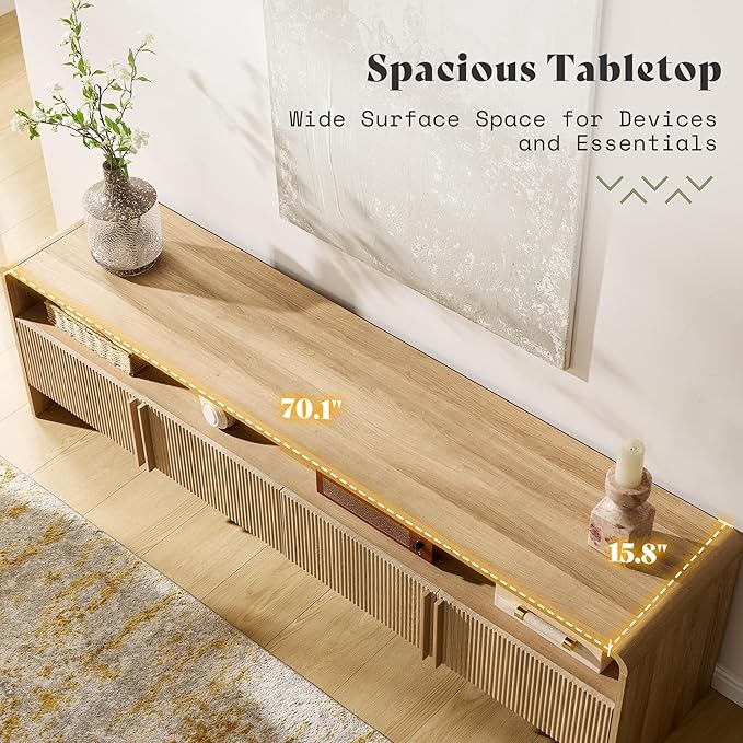 AMERLIFE Modern TV Stand for TVs up to 80", 70 inch Fluted TV Console