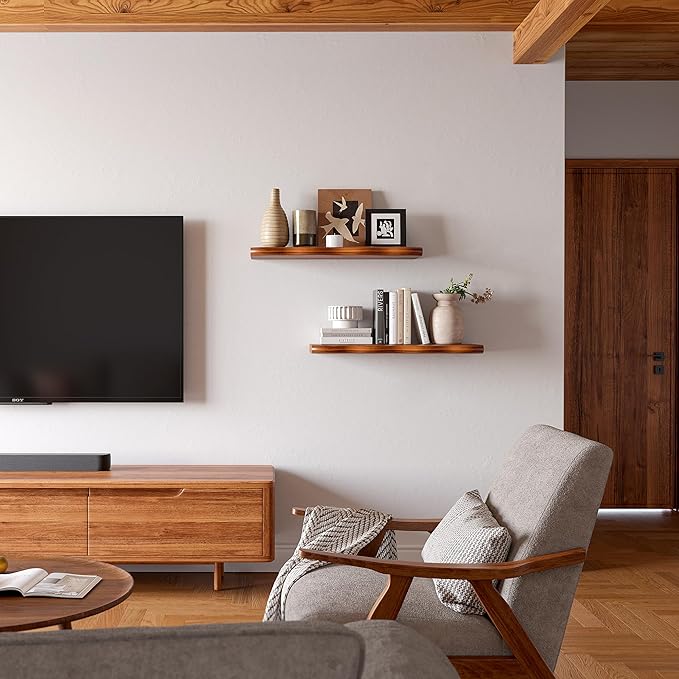 YUFLINX 24inch Walnut Finished Floating Shelves