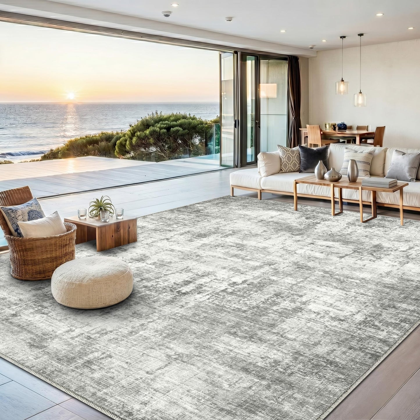 Syrlfar 8x10 Area Rugs Washable Living Room Rug-No Slip Soft Carpets Modern Abstract Indoor Floor Stain Resistant Large Carpet for Bedroom Dining Room Farmhouse Nursery Home Office Grey
