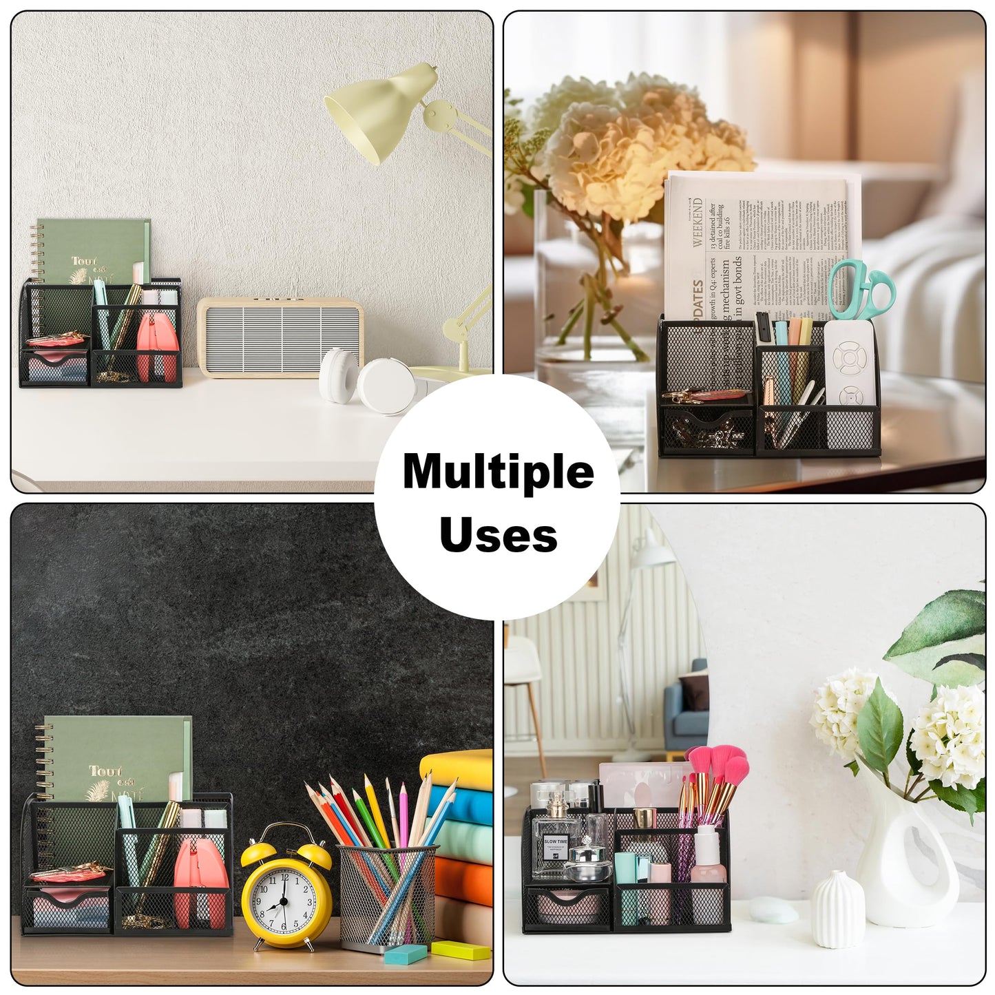 Exerz Desk Organizer White Office Desk Accessories Supplies Office Storage Desktop Pencil Pen Holder with Drawer Home Workspace