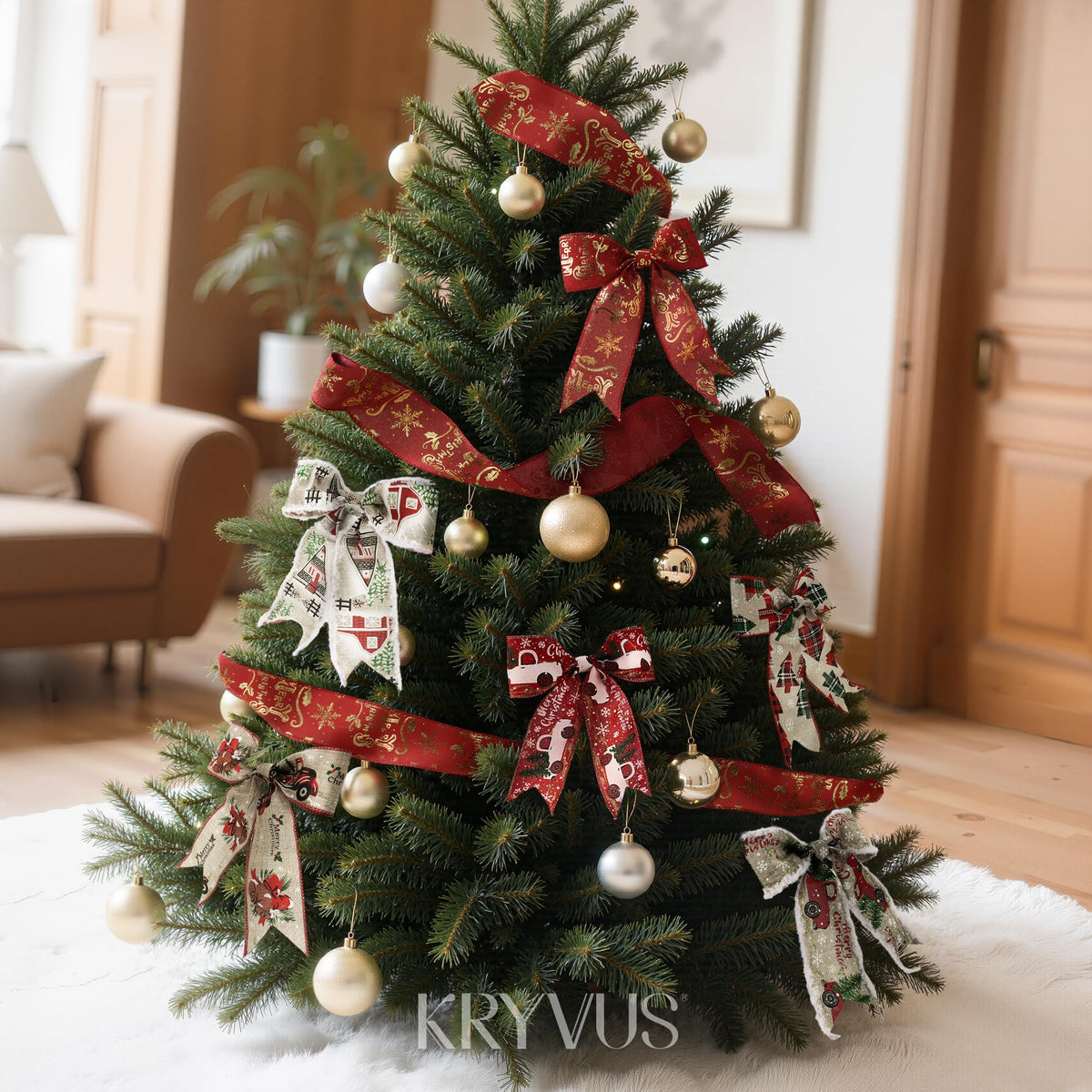 Kryvus Christmas Wired Ribbon, 2.5 Inch X 10 Yards Gingerbread Candy Canvas Satin Ribbon with Wired Edge, Perfect for Home Wreath DIY Craft Decoration Supplies Gift Wrapping