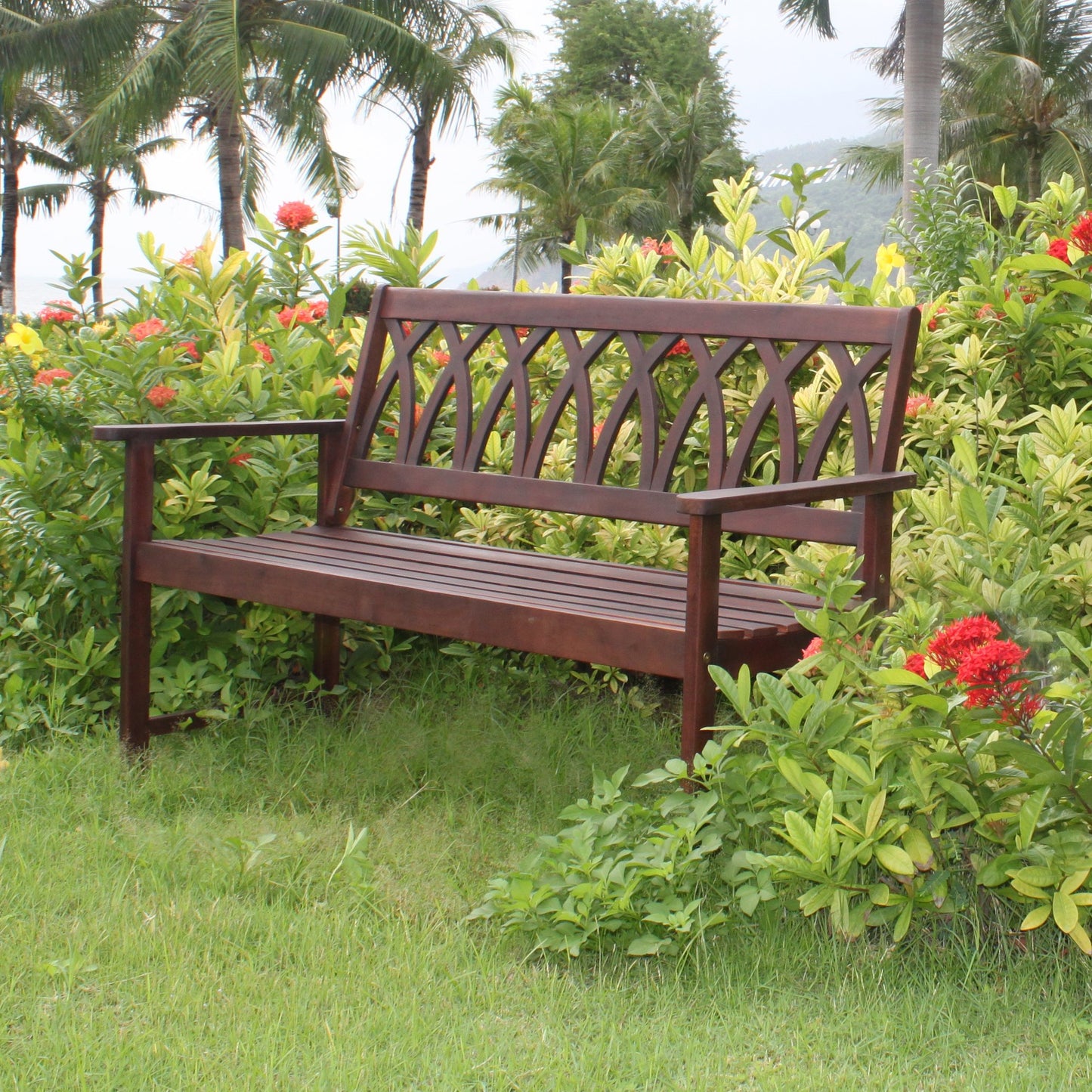 northbeam Criss Cross Garden Bench Acacia Wood Outdoor Garden Bench Patio Bench, Natural, BCH0330610810