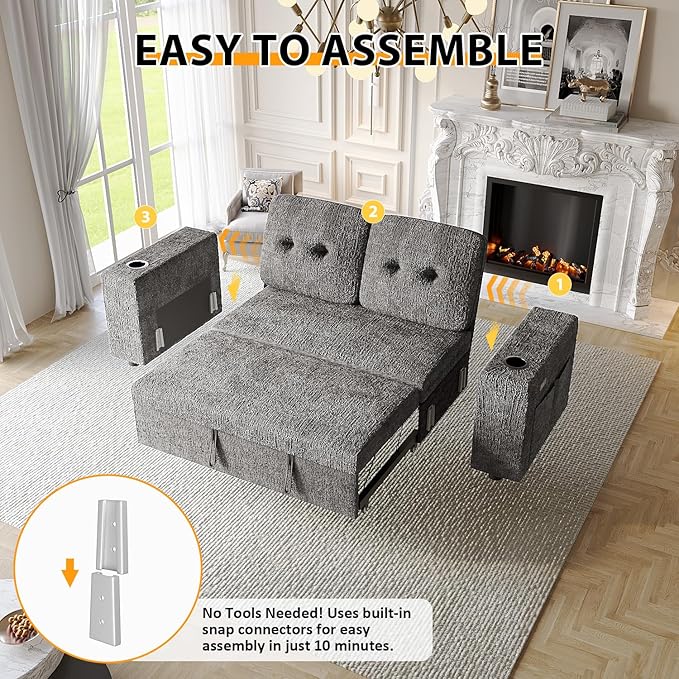 63 Inch Sleeper Sofa Bed, 3 in 1 Pull Out Couch Bed
