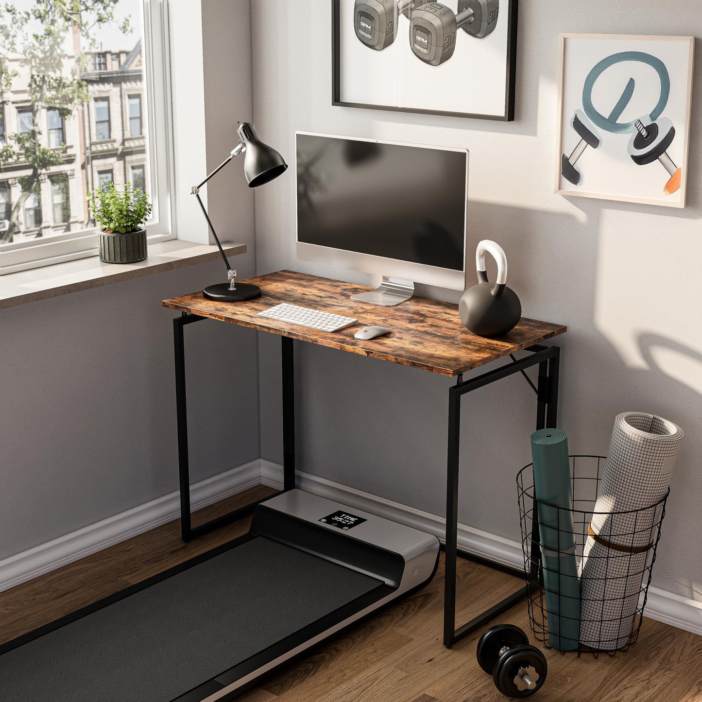 alawooder Folding Desk - 39.4” Wood Top Foldable Desk for Small Spaces | No Assembly Required Compact Desk for Home Office, Writing, and Study