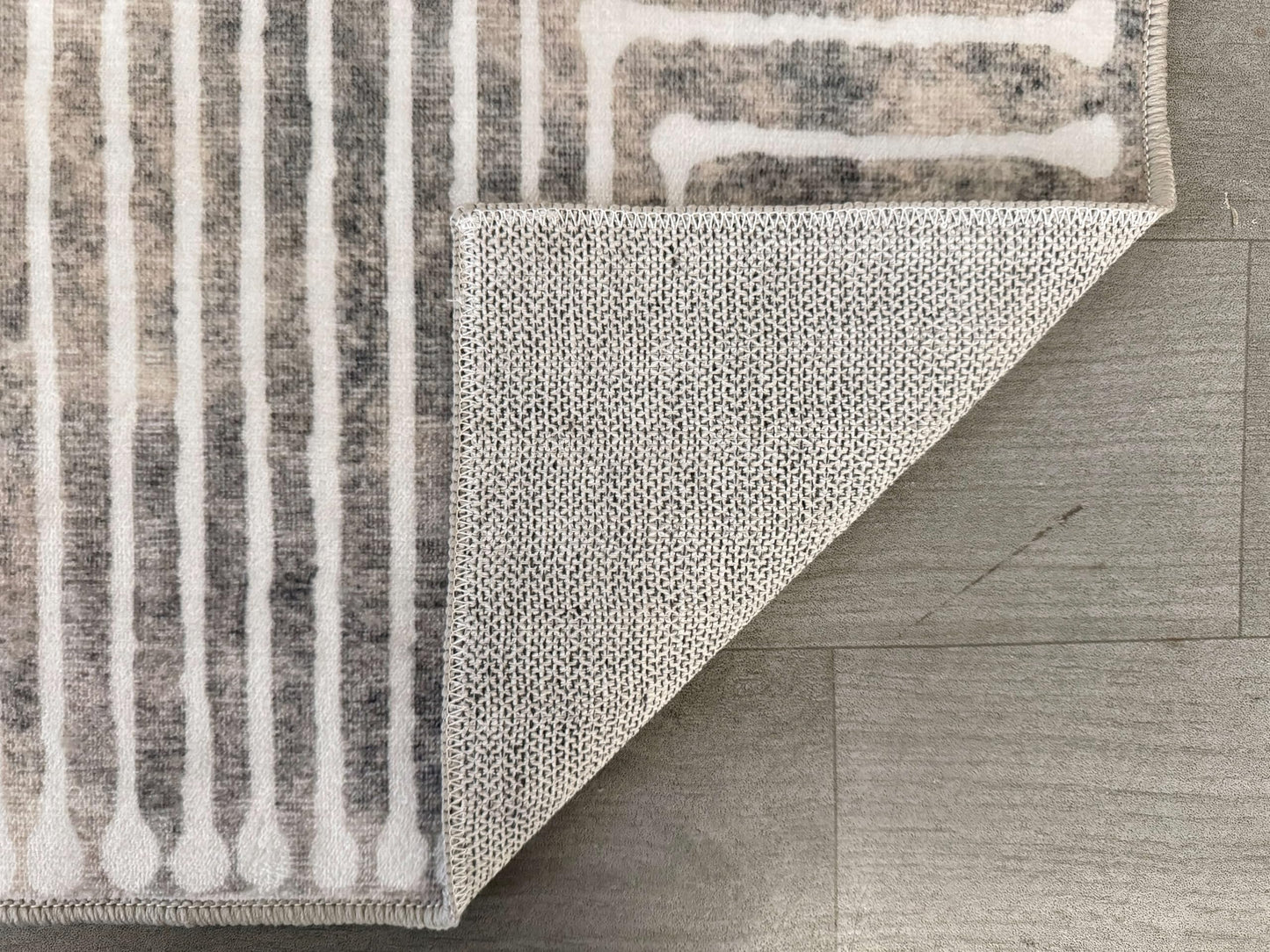 GLN Rugs Contemporary - Ephesus - Machine Washable Area Rug, Modern Washable, Non Slip, Low Pile Area Rug, Living Room, Bedroom, Kitchen Rug - Easy Clean (6' x 9' Lines Cream)