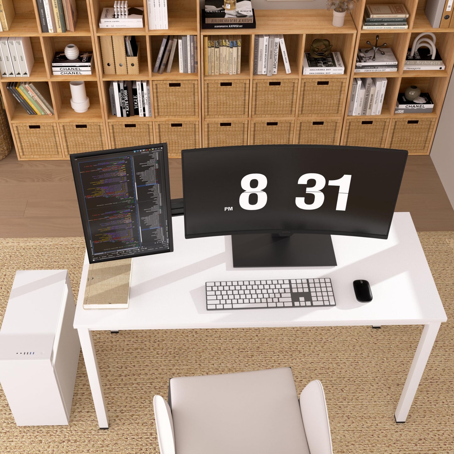 NewBeth Computer Desk for Small Space,Modern Simple Laptop Desk,Computer Table Study Writing Desk for Home Office,Dining Room,Living Room (White, 55 * 23.5in)