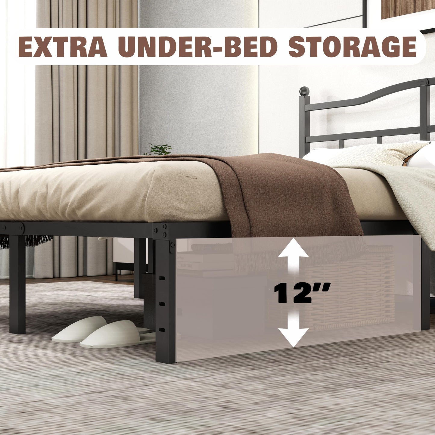 RmagineX Full Size Bed Frame 14 Inch Bed Frame Full with Headboard,Heavy Duty Bed Base with Storage,Strong Support Mattress Foundation,Noise Free Beds for Kids (14 Inch, Full)