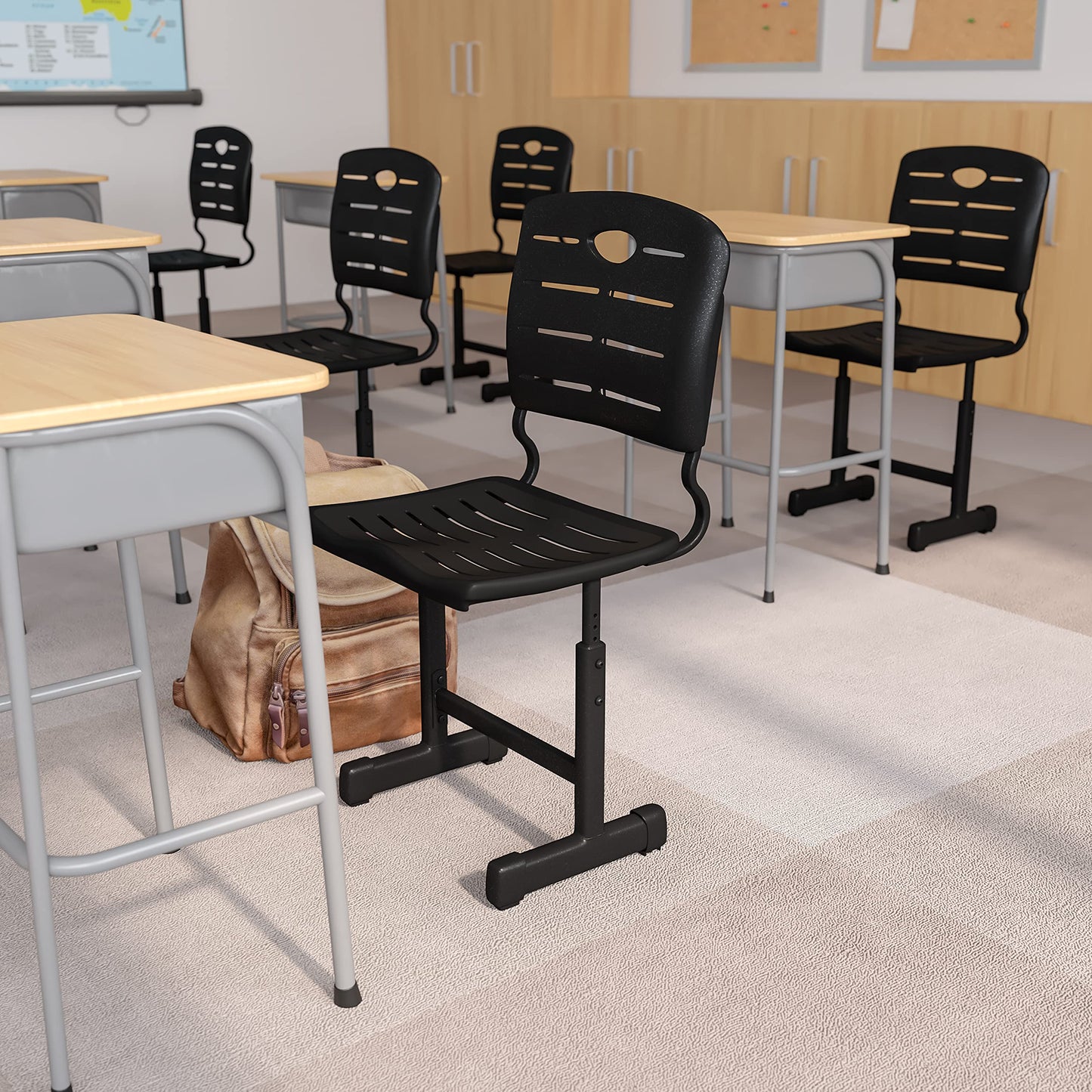 Flash Furniture Nila Set of 6 Adjustable Height Black Student Chairs with Black Pedestal Frames