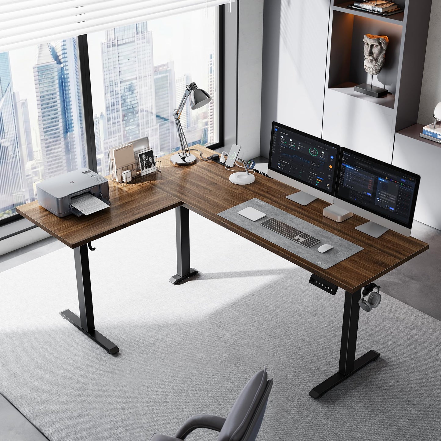 Klicelor L Shaped Standing Desk 63 x 48 Inch,Electric Height Adjustable Corner Desk with Cable Management & Power Outlets, Ergonomic Sit Stand Up Computer Table for Home Office,Dark Walnut