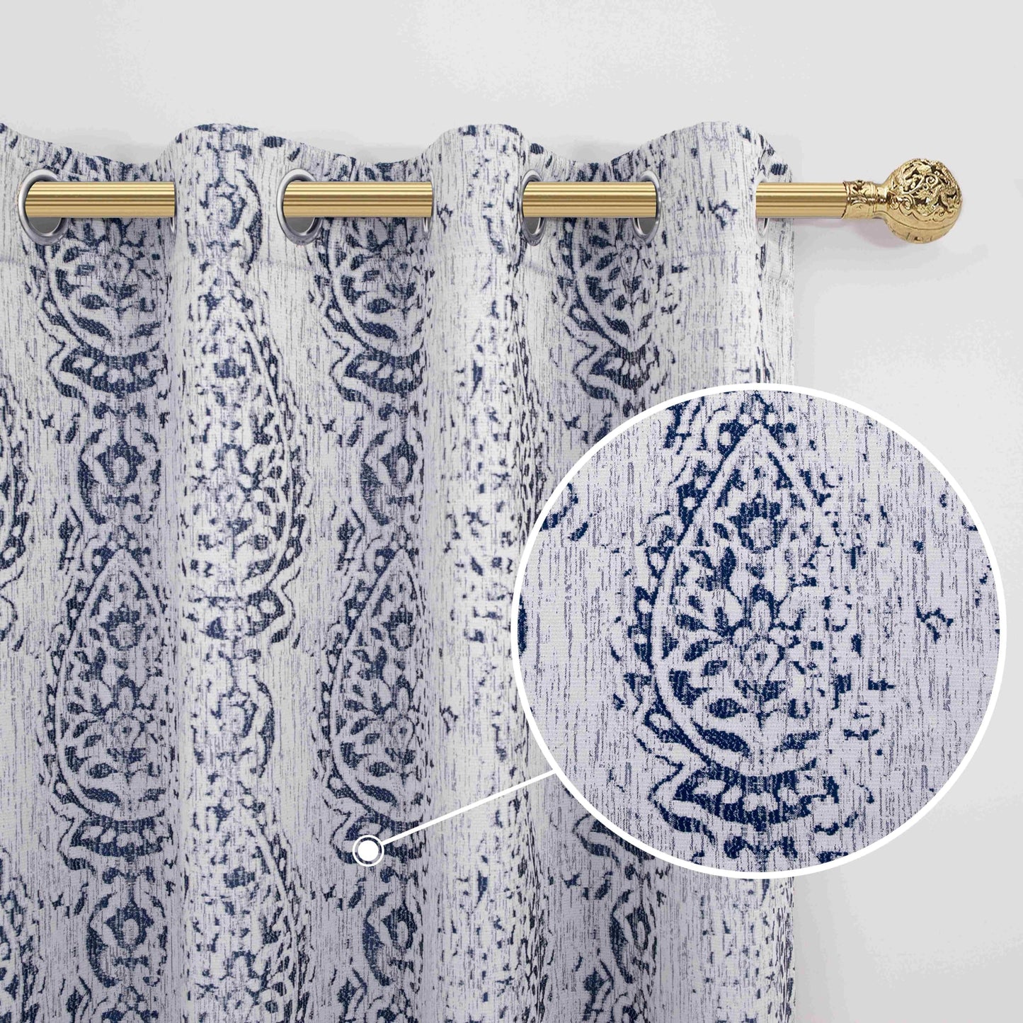 Mrs.Naturall 108 Inch Farmhouse Blackout Curtains, 9FT Damask Jacquard Luxury Grommet Drapes for Living Room Bedroom, 2 Panels Set, 9 FT Length 52'' L x 108'' W, Navy Blue