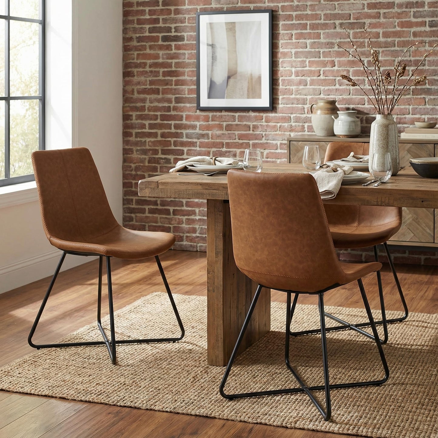 Cortesi Home Tangier Dining Chair in Saddle Brown Faux Leather (Set of 2)