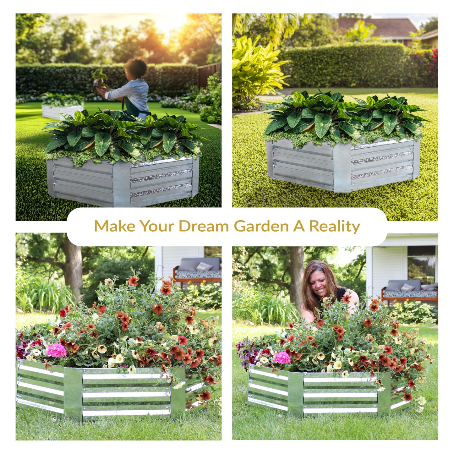 Sunnydaze Galvanized Raised Garden Bed Kit - 4x3x1 ft Outdoor Raised Garden Bed - Metal Planter Box for Vegetables, Flowers, Herbs - Silver - Hexagon