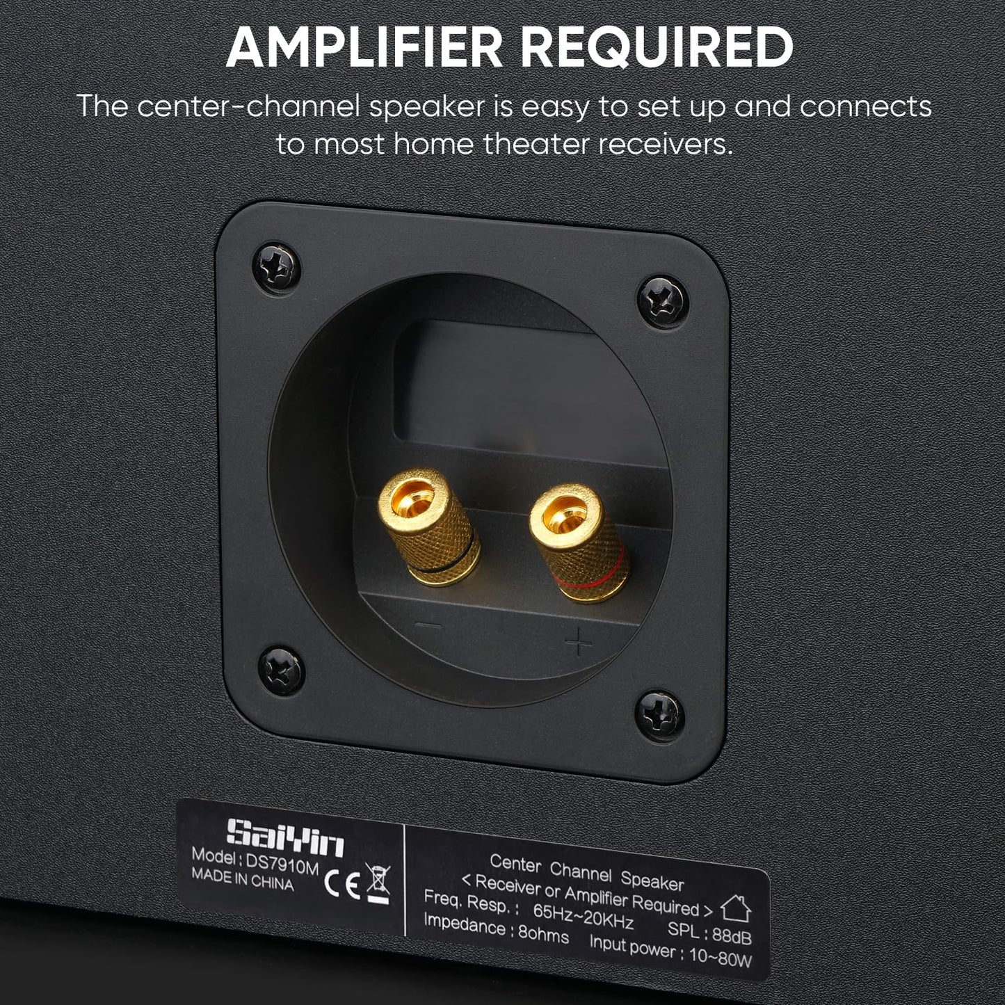 Saiyin Center Channel Speaker for Home Theater Surround Sound System with 5 inch Woofer, 8Ω and 20mm Silk-Dome Horn Tweeter for TV, Receiver or Amplifier Required, Wall-mountable