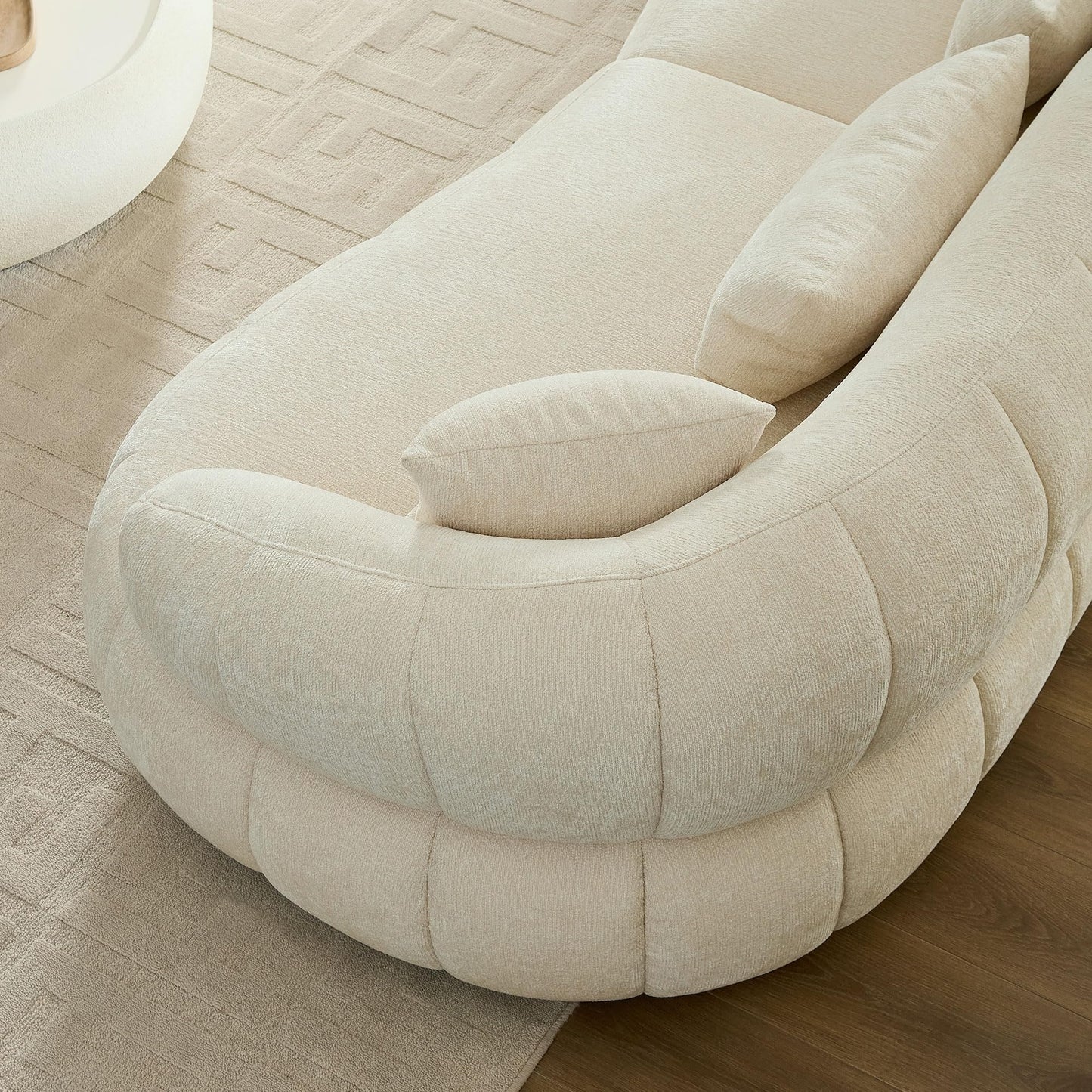 BBTJOINT Loveseat Sofa Set, Channel Tufted Chenille Upholstered,Curved Bubble Design, Modern Living Room Couch (Beige)