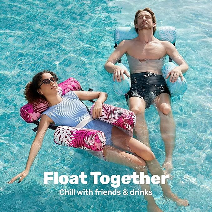 SLOOSH Inflatable Pool Floats Adult, 2 Packs Floating Lounge Chairs, Blow up