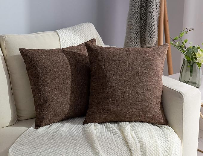 Stellhome Pack of 2 Linen Throw Pillow Covers Solid Fall Decorative Cushion
