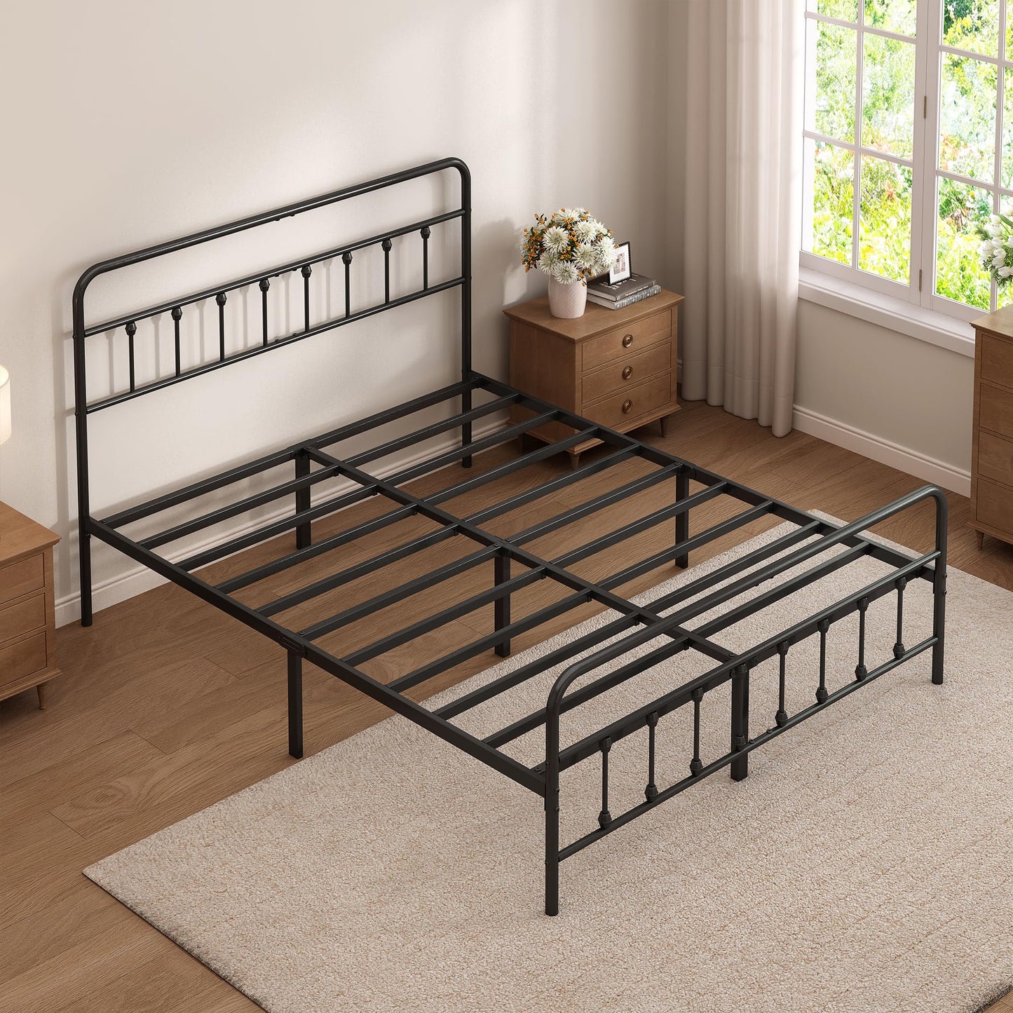Chroark Full Size Black Metal Bed Frame with Headboard and Footboard, 12 Inch Underbed Storage Space, Heavy Duty Mattress Foundation with Steel Slat Support No Box Spring Needed