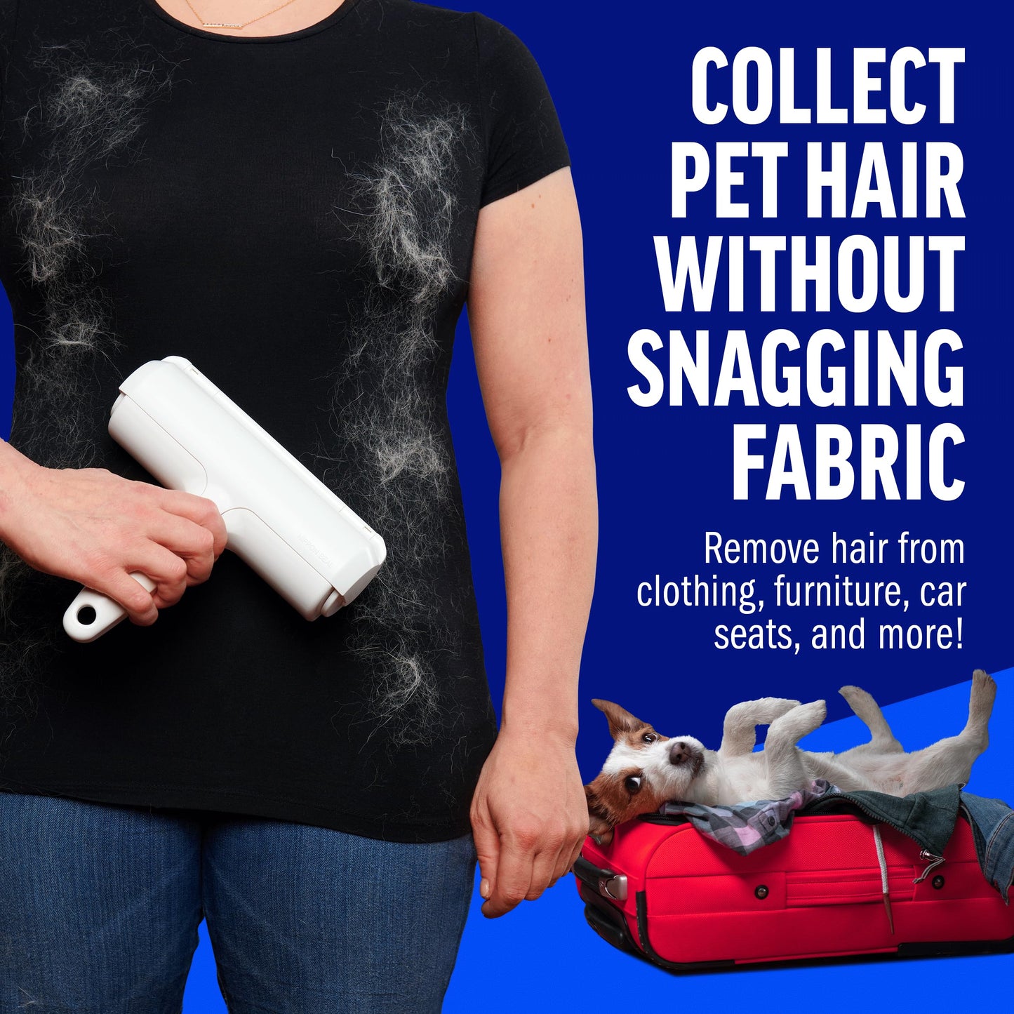 ChomChom Roller Pet Hair Remover – Original Size Reusable Lint Roller for Cat & Dog Hair on Furniture, Couch, Carpet, Car, Rugs & Bedding – Portable, Eco-Friendly (White)