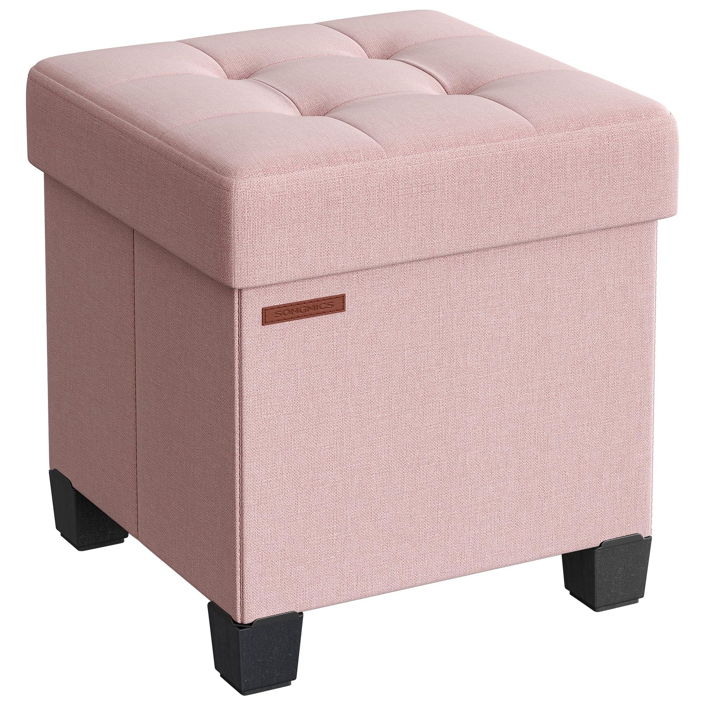 SONGMICS Storage Ottoman, Small Ottoman Foot Rest with Legs, 15 x 15 x 15.7 Inches Foot Stool, Load up to 660 lb, for Living Room, Bedroom, Dorm, Jelly Pink ULSF014P01