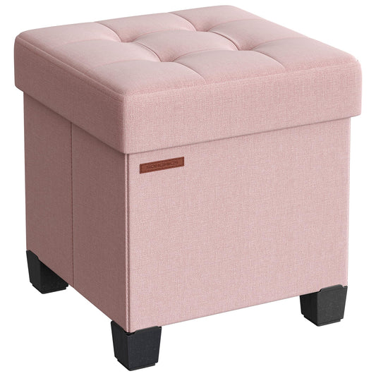 SONGMICS Storage Ottoman, Small Ottoman Foot Rest with Legs, 15 x 15 x 15.7 Inches Foot Stool, Load up to 660 lb, for Living Room, Bedroom, Dorm, Jelly Pink ULSF014P01