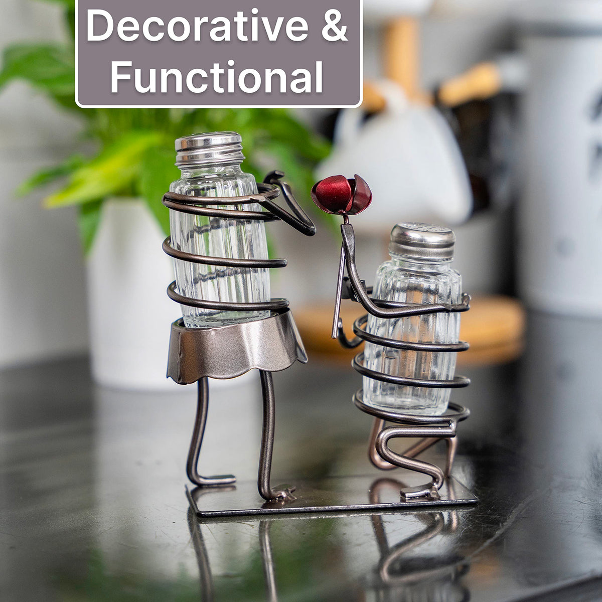 Made Easy Kit Salt and Pepper Couple Glass Shaker Set and Rack - Includes 2 Spice Jars (Couple Candlelight Table)