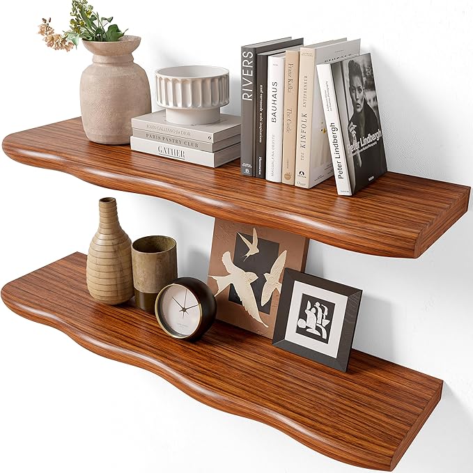 YUFLINX 24inch Walnut Finished Floating Shelves