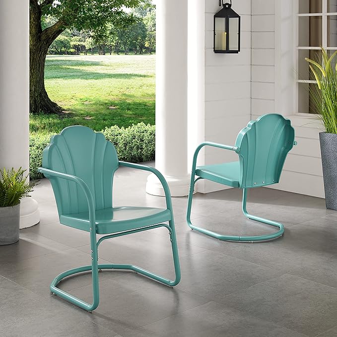 Crosley Furniture Tulip 2-Piece Outdoor Chair Set, Retro Metal Patio Chairs