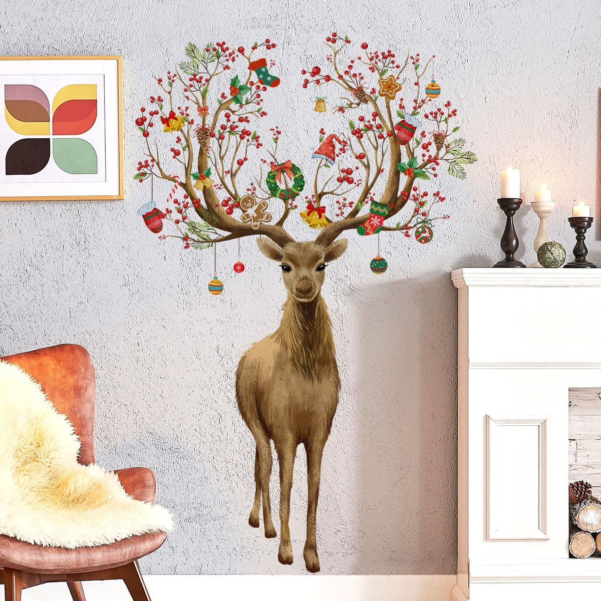 Christmas Wall Stickers Decoration Set Plaid Xmas Tree Wall Murals Floor Décor Living Room Children Nursery School Restaurant Cafe Hotel Home Office Décor Christmas 3
