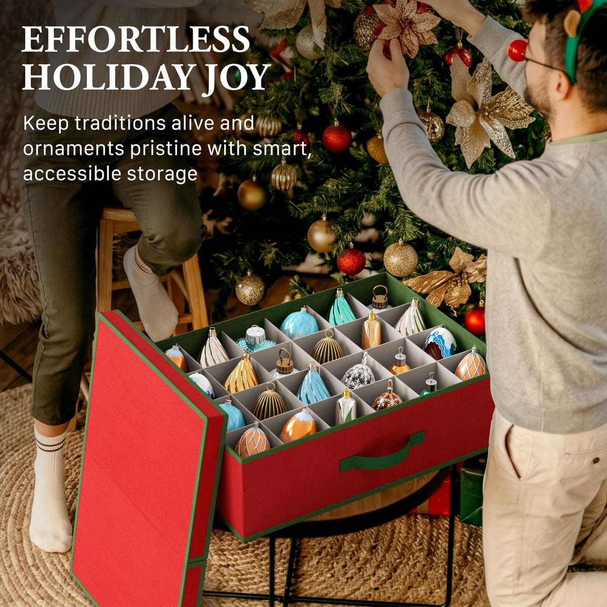 Simple Houseware Heavy-Duty Christmas Ornament Storage Bin for Oversized & Tall Finials, Fits 3.5 in Balls, Underbed Low Profile