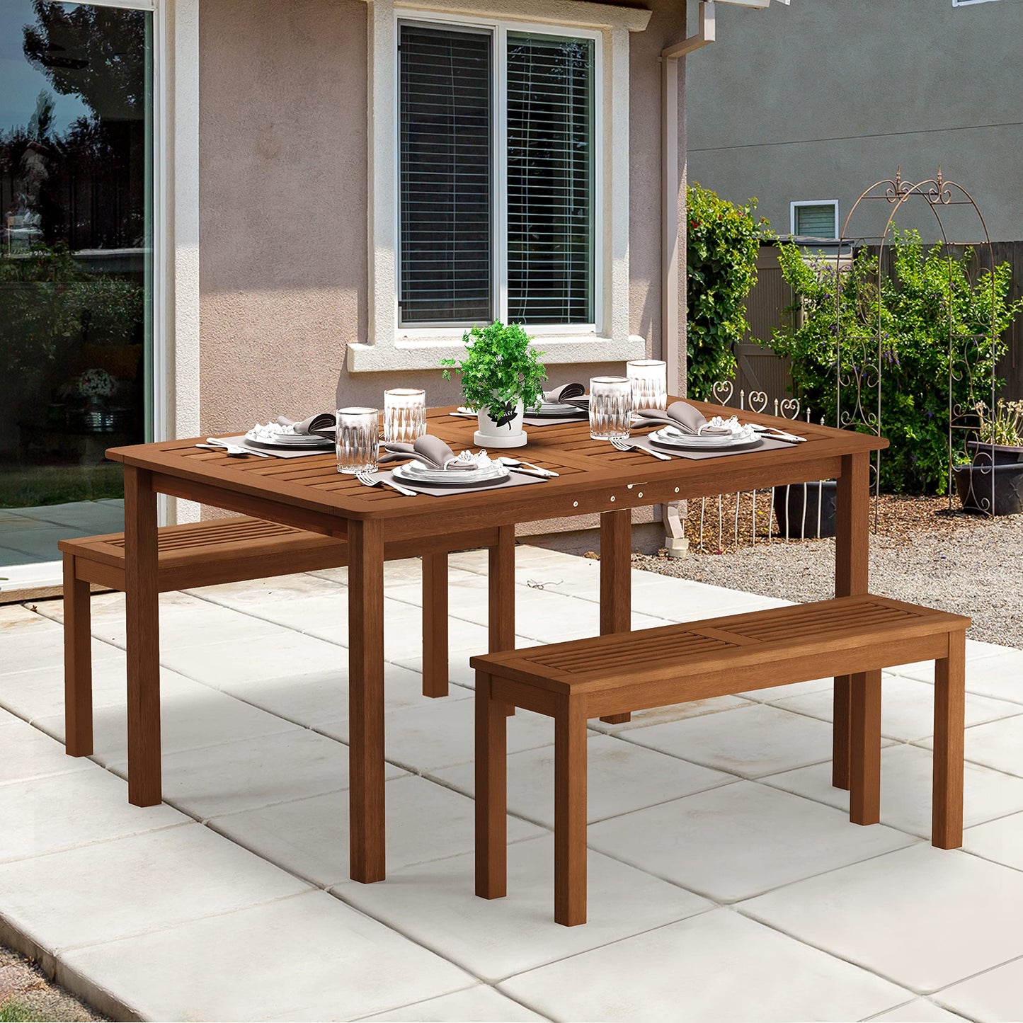 Furinno Tioman Outdoor Dining Table, Natural 35.5"D x 59.0"W x 29.0"H