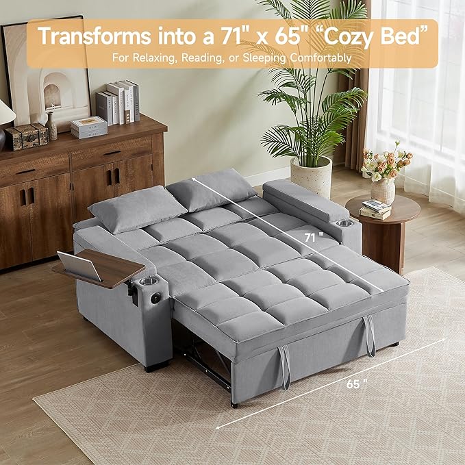 Auvsoce 65" Sleeper Sofa Bed Loveseat, Convertible Couch