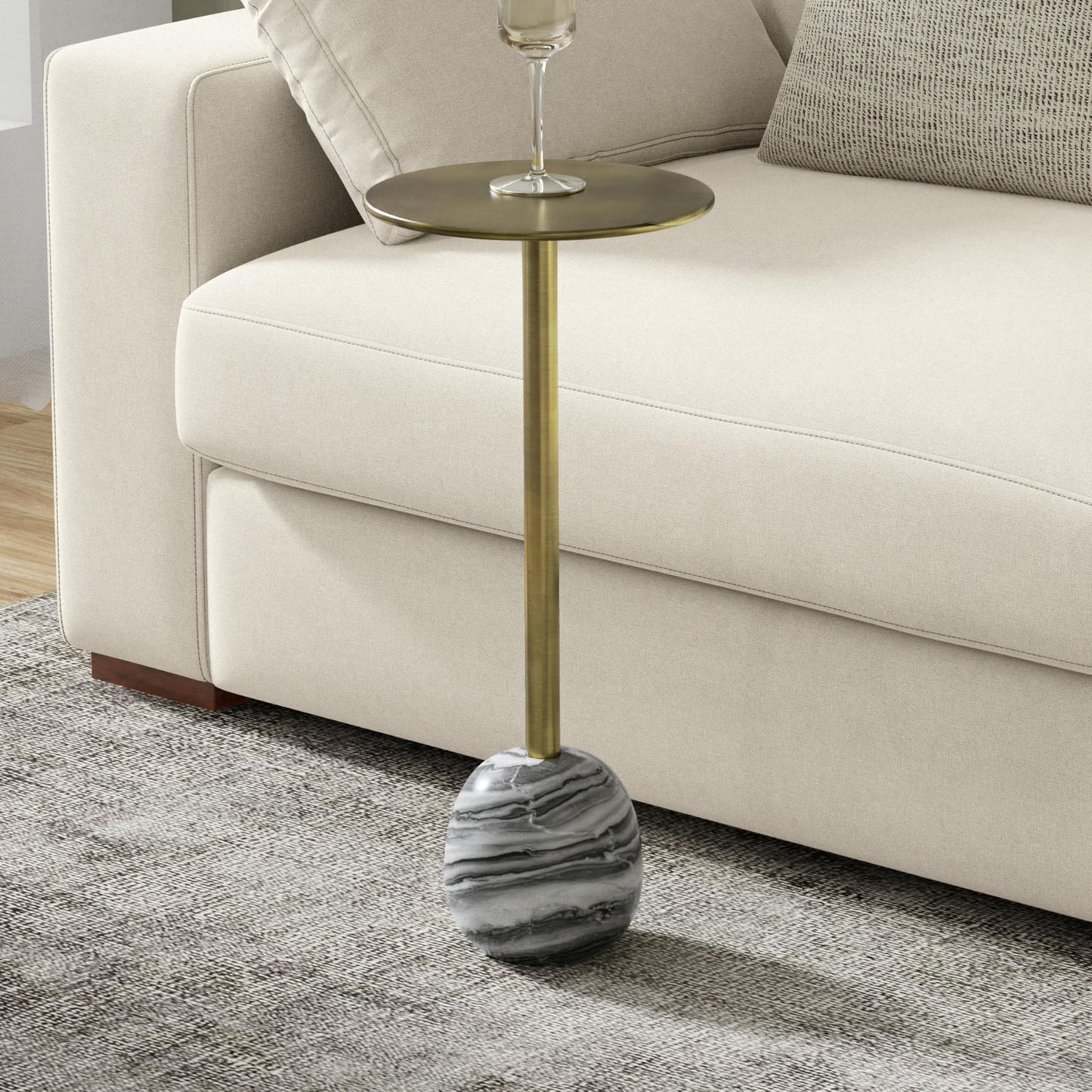 SIMPLIHOME Melene Metal Table - 12 inch Wide Solid Metal Round Side Table in Gold and Grey, Modern Contemporary Accent Table for Living Room, Bedroom, or Office with Slim Profile