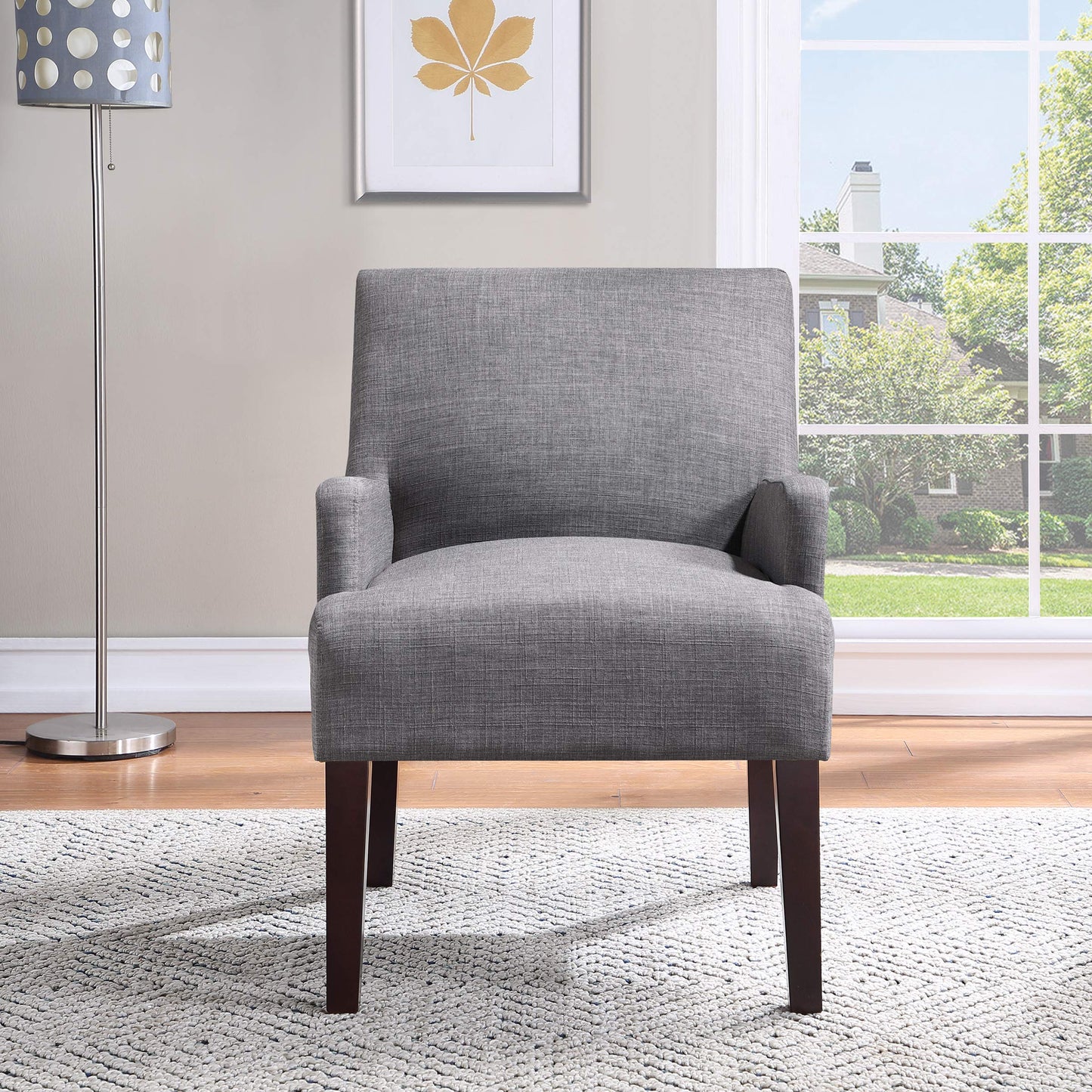 OSP Home Furnishings Main Street Upholstered Guest Chair with Espresso Finish Accents, Cement Grey Fabric