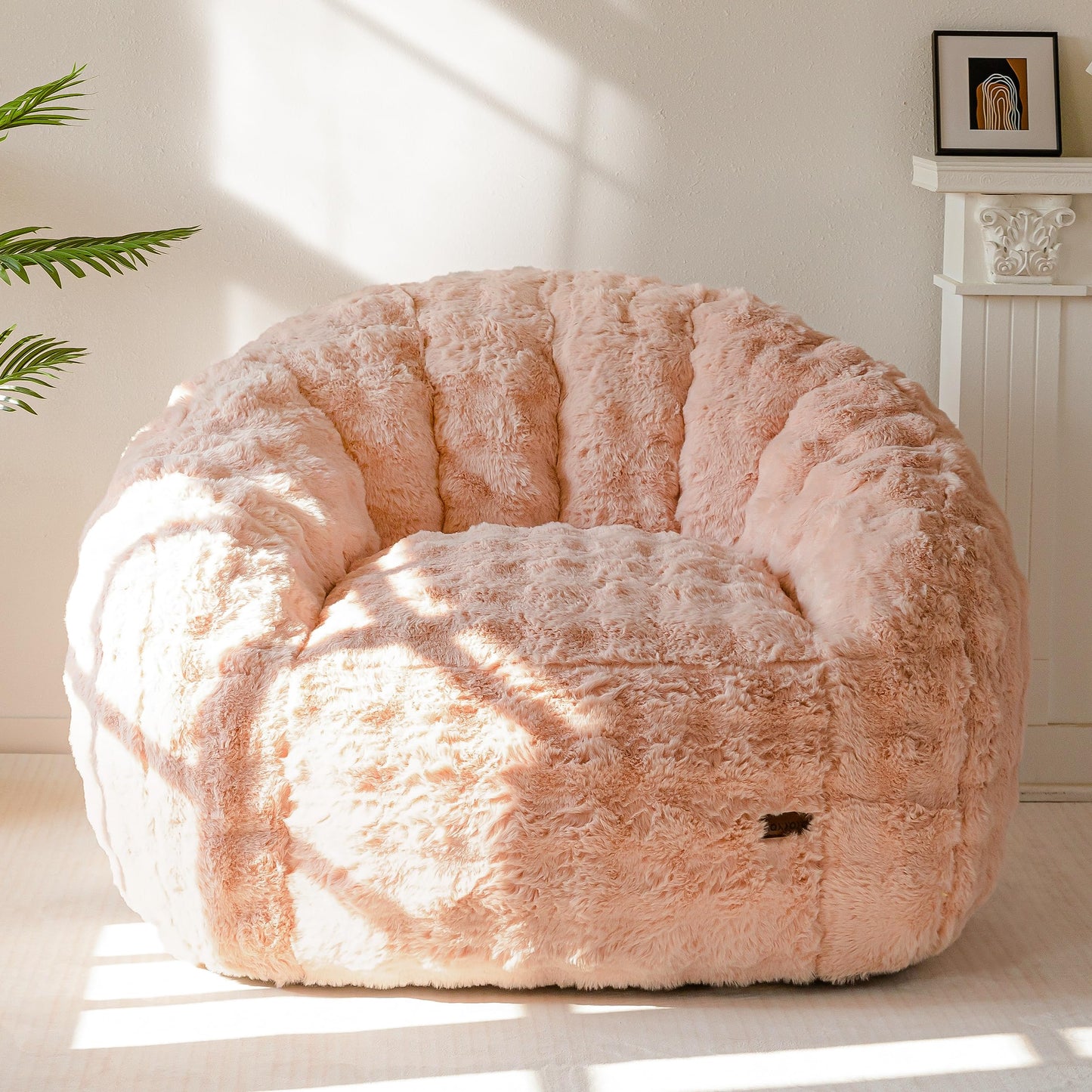 MAXYOYO Giant Bean Bag Chair for Adults, Stuffed Shell-Shaped Large Bean Bag Couch, Cozy Living Room Chair with Filler, Floor Sofa Lazy Sofa for Bedroom Living Room, Pink